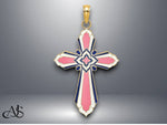 Load image into Gallery viewer, 14K Yellow Gold 3-D W/ Pink and White Enamel Cross Charm with Necklace Chain Options