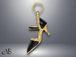 Load image into Gallery viewer, 14K Yellow Gold 3-D Black or Maroon Enamel Closed Toe High Heel Charm with Necklace Chain Options