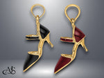 Load image into Gallery viewer, 14K Yellow Gold 3-D Black or Maroon Enamel Closed Toe High Heel Charm with Necklace Chain Options