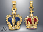 Load image into Gallery viewer, 14K Yellow Gold 3-D with Blue or Red Enamel Inside Crown Charm with Necklace Chain Options