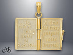 Load image into Gallery viewer, 14K Yellow Gold 3-D Enamel Ecclesiastes Book with Moveable Pages Charm with Necklace Chain Options