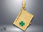 Load image into Gallery viewer, 14K Yellow Gold 3-D Moveable Enameled AN IRISH PRAYER Book w/Clover Charm with Necklace Chain Options