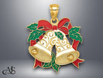Load image into Gallery viewer, 14K Yellow Gold Enamel Holiday Bells and Holly Charm with Necklace Chain Options