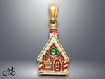 Load image into Gallery viewer, 14K Yellow Gold 3-D Enamel Gingerbread House Charm with Necklace Chain Options