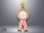 Load image into Gallery viewer, 14K Yellow Gold Enamel GREATEST MOM Pink RIBBON Charm with Necklace Chain Options
