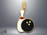 Load image into Gallery viewer, 14K Yellow Gold Enamel Bowling Ball and Pin Charm with Necklace Chain Options