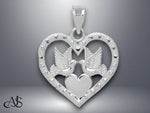 Load image into Gallery viewer, 14K Yellow Gold or White Gold Doves In Heart Charm with Necklace Chain Options