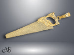 Load image into Gallery viewer, 14K Yellow Gold 3-D Flat Hand Saw Charm with Necklace Chain Options