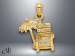 Load image into Gallery viewer, 14K Yellow Gold 3-D Beach Chair and Umbrella Charm with Necklace Chain Options