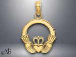 Load image into Gallery viewer, 14K Yellow Gold White Gold Polished Round Claddagh Charm with Necklace Chain Options