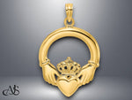 Load image into Gallery viewer, 14K Yellow Gold Polished Large Claddagh Heart Charm with Necklace Chain Options
