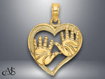 Load image into Gallery viewer, 14K Yellow Gold Cut-Out Double Hand Prints In Heart Charm with Necklace Chain Options