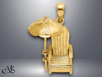Load image into Gallery viewer, 14K Yellow Gold 3-D Beach Chair w/ Umbrella Charm with Necklace Chain Options