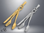 Load image into Gallery viewer, 14K Yellow Gold White Gold Moveable Knife, Fork, and Spoon Charm with Necklace Chain Options