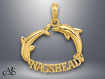 Load image into Gallery viewer, 14K Yellow Gold Polished NAGS HEAD w/ Jumping Dolphins Charm with Necklace Chain Options