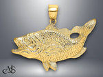 Load image into Gallery viewer, 14K Yellow Gold Open Mouth Bass Fish Charm with Necklace Chain Options