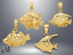 Load image into Gallery viewer, 14K Yellow Gold 2-D Polished Engraved Fish Charm with Necklace Chain Options