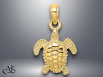 Load image into Gallery viewer, 14K Yellow Gold 3-D Mini Sea Turtle Charm with Necklace Chain Options