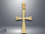 Load image into Gallery viewer, 14K Yellow Gold Engraved Cross W/Flared Tips Charm with Necklace Chain Options