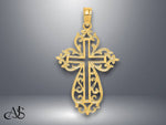 Load image into Gallery viewer, 14K Yellow Gold Cut-Out Scroll Framed Cross Charm with Necklace Chain Options