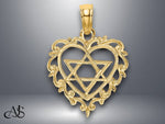Load image into Gallery viewer, 14K Yellow Gold Textured Star Of David In Heart Charm with Necklace Chain Options