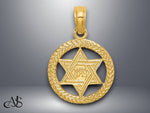 Load image into Gallery viewer, 14K Yellow Gold Engraved Star Of David In Circle Charm with Necklace Chain Options