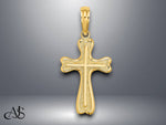 Load image into Gallery viewer, 14K Yellow Gold Cross w/ Textured Heart Edges Design Charm with Necklace Chain Options