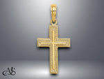Load image into Gallery viewer, 14K Yellow Gold Cross w/ Textured Border Design Charm with Necklace Chain Options
