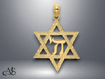 Load image into Gallery viewer, 14K Yellow Gold Star of David W/ Chi Center Charm with Necklace Chain Options
