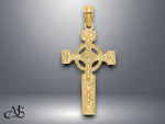 Load image into Gallery viewer, 14K Yellow Gold Engraved Celtic Cross w/ Eternity Circle Charm with Necklace Chain Options