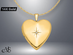 Load image into Gallery viewer, 14K Yellow Gold White Gold Diamond Star 20mm Heart Locket | Build Your Locket Necklace with Engraving, Photo insertions, and Chain Options