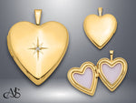 Load image into Gallery viewer, 14K Yellow Gold White Gold Diamond Star 20mm Heart Locket | Build Your Locket Necklace with Engraving, Photo insertions, and Chain Options