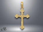 Load image into Gallery viewer, 14K Yellow Gold Narrow Budded Crucifix Charm with Necklace Chain Options