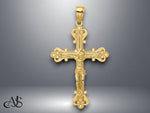 Load image into Gallery viewer, 14K Yellow Gold Engraved Crucifix Charm with Necklace Chain Options