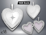 Load image into Gallery viewer, 14K Yellow White Gold Diamond Star with Side Swirl Edge 20mm Heart Locket | Build Your Locket Necklace with Engraving, Photo insertions, and Chain Options