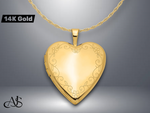 Load image into Gallery viewer, 14K Yellow Gold White Gold Floral Vine Border 20mm Heart Locket | Build Your Locket Necklace with Engraving, Photo insertions, and Chain Options