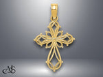 Load image into Gallery viewer, 14K Yellow Gold Cut-Out Fancy Cross Charm with Necklace Chain Options