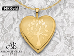 Load image into Gallery viewer, 14K Yellow Gold Polished Tree 20mm Heart Locket | Build Your Locket Necklace with Engraving, Photo insertions, and Chain Options