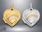 Load image into Gallery viewer, 14K Yellow White Gold with Rose and Yellow Plating CHASE THE RAINBOW 15mm Heart Locket | Build Your Locket Necklace with Engraving, Photo insertions, and Chain Options