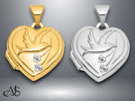 Load image into Gallery viewer, 14K Yellow White Gold Dove Reversible to TOGETHER FOREVER 15mm Heart Locket | Build Your Locket Necklace with Engraving, Photo insertions, and Chain Options