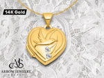 Load image into Gallery viewer, 14K Yellow White Gold Dove Reversible to TOGETHER FOREVER 15mm Heart Locket | Build Your Locket Necklace with Engraving, Photo insertions, and Chain Options