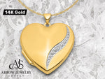 Load image into Gallery viewer, 14K Yellow Gold White Gold Wave Diamond 27mm Heart Locket | Build Your Locket Necklace with Engraving, Photo insertions, and Chain Options