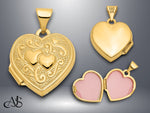 Load image into Gallery viewer, 14K Yellow Gold White Gold Two Hearts 15mm Heart Locket | Build Your Locket Necklace with Engraving, Photo insertions, and Chain Options