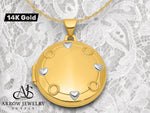 Load image into Gallery viewer, 14K Yellow Gold White Rhodium 'Our Circle Of Love Goes Around And Never Ends' 20mm Locket | Build Your Locket Necklace with Engraving, Photo insertions, and Chain Options