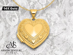 Load image into Gallery viewer, 14K Yellow Gold White Gold Polished Heart Border LOVE YOU Poem 18mm Heart Locket | Build Your Locket Necklace with Engraving, Photo insertions, and Chain Options