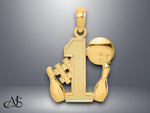 Load image into Gallery viewer, 14K Yellow Gold #1 Bowling Ball and Two Pins Charm with Necklace Chain Options