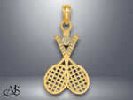 Load image into Gallery viewer, 14K Yellow Gold Double Tennis Racket w/ Ball Charm with Necklace Chain Options