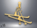 Load image into Gallery viewer, 14K Yellow Gold Polished Snow Skis, Boot & Pole Charm with Necklace Chain Options