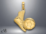 Load image into Gallery viewer, 14K Yellow Gold 2-D Soccer Shoe Kicking Ball Charm with Necklace Chain Options