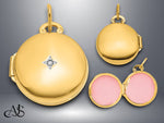 Load image into Gallery viewer, 14K Yellow White Gold Polished Diamond 16mm Round Locket | Build Your Locket Necklace with Engraving, Photo insertions, and Chain Options